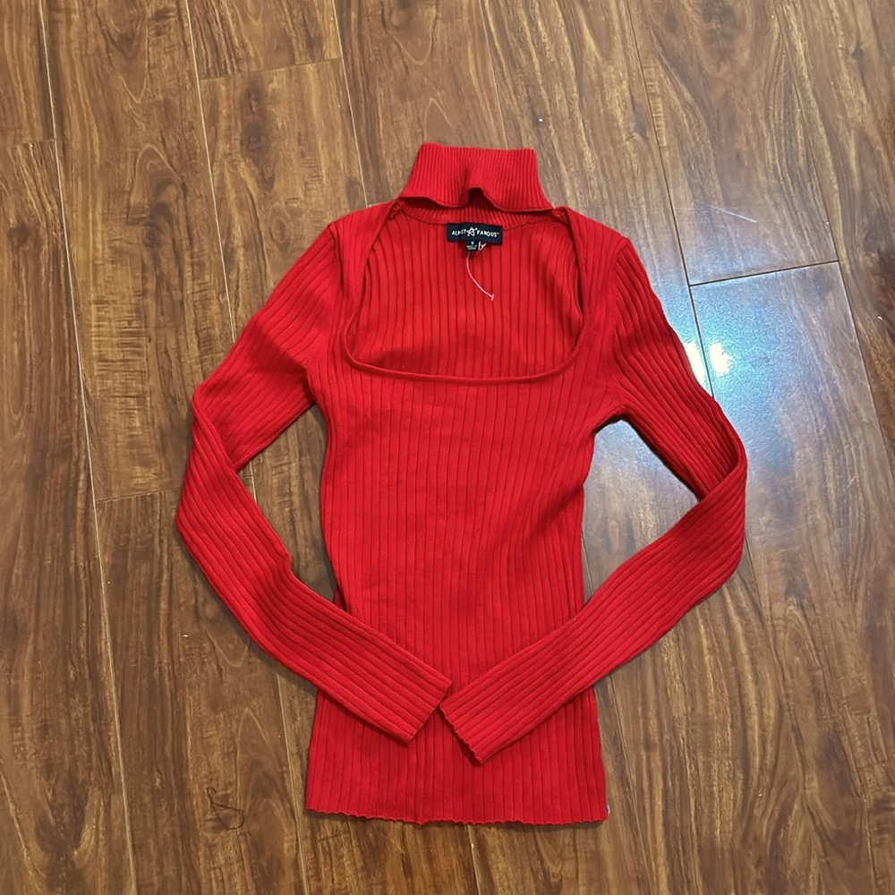 Red, square neck, turtle neck, long sleeve… adult small… Brand: Almost famous